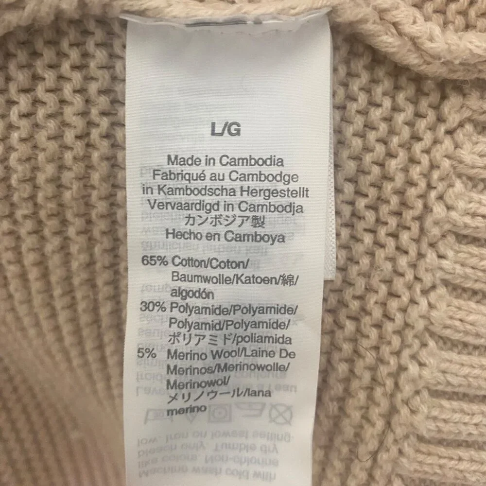 J.Crew Wool Blend Turtleneck Sweater Womens L Beige Tan Knit Granola‎ Fisherman